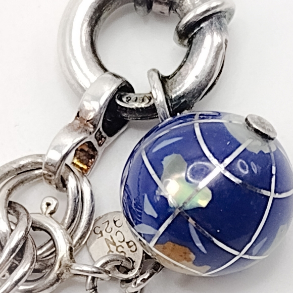 Elegant Sterling Silver Chain Bracelet with Blue Globle Charm - Picture 3 of 4